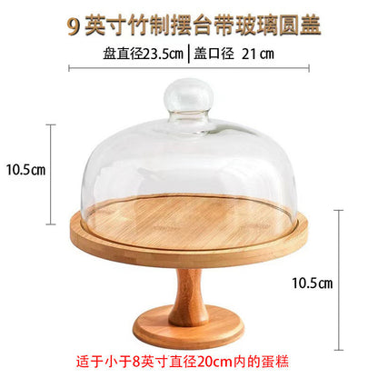 Wooden Cake Stand with Glass Cover Cupcake Stand Display Stand Dessert Plate Food Display Fruit Display Tray