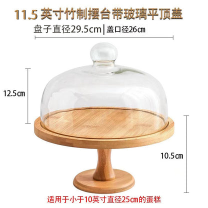 Wooden Cake Stand with Glass Cover Cupcake Stand Display Stand Dessert Plate Food Display Fruit Display Tray