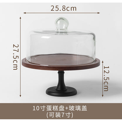 Wooden Cake Stand with Glass Cover Cupcake Stand Display Stand Dessert Plate Food Display Fruit Display Tray
