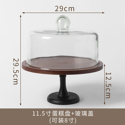 Wooden Cake Stand with Glass Cover Cupcake Stand Display Stand Dessert Plate Food Display Fruit Display Tray